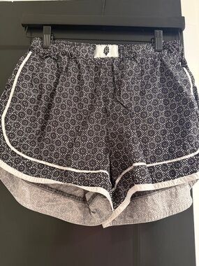FP Movement Women’s Black Floral Print Lounge Shorts with White Trim